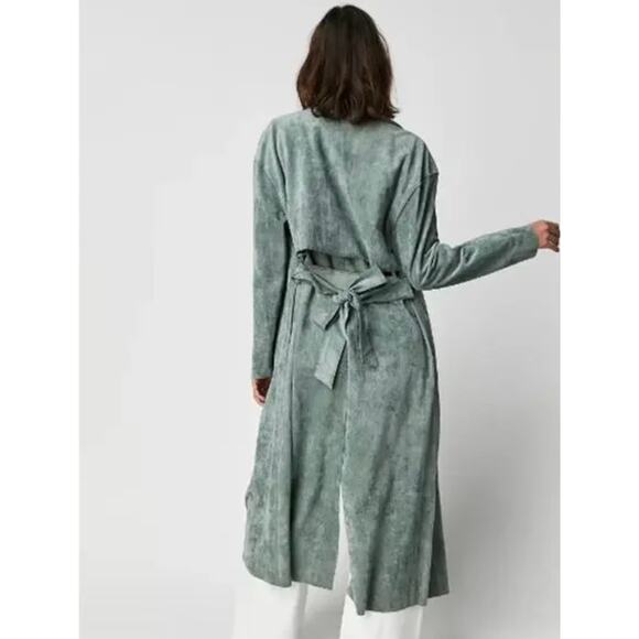 Blank NYC Free People Vegan Suede Trench Coat Size Medium NWT Olive Branch - Picture 10 of 14